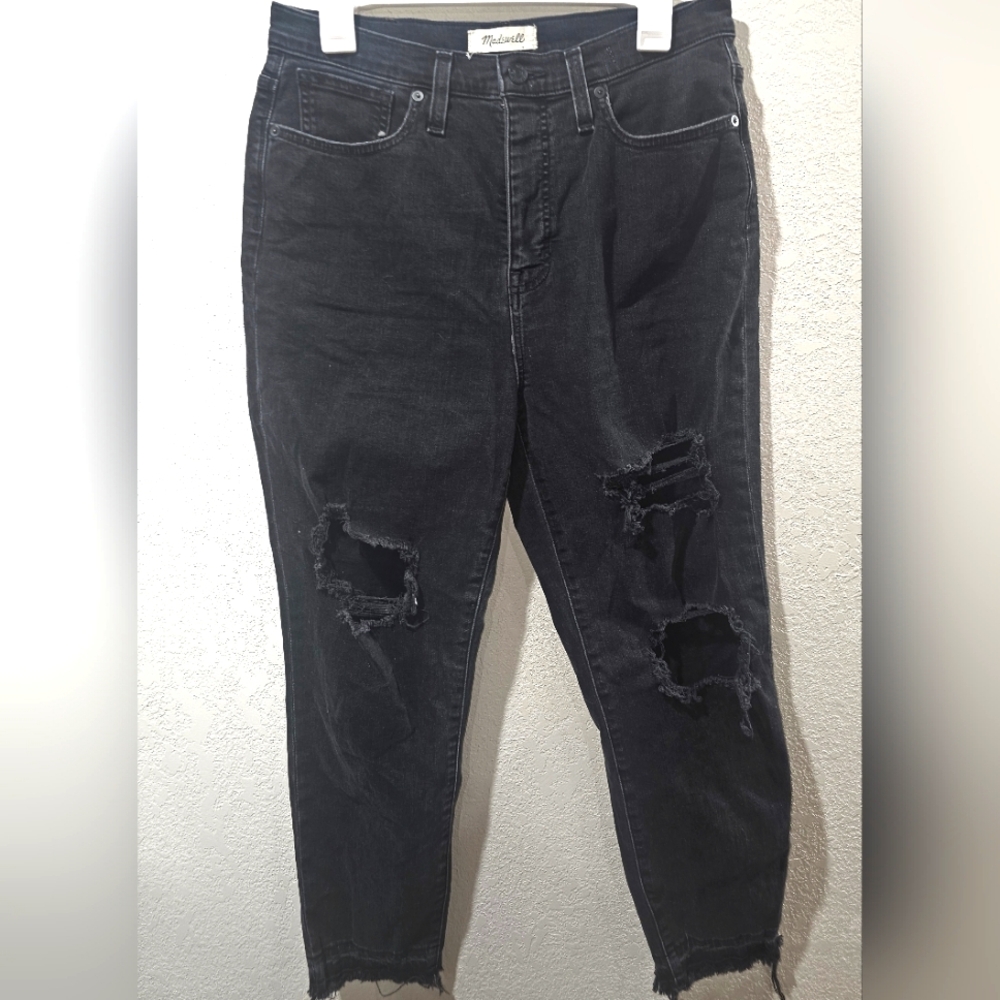 Madewell The Mom Jean Crop High rise black denim cotton light wash size 29